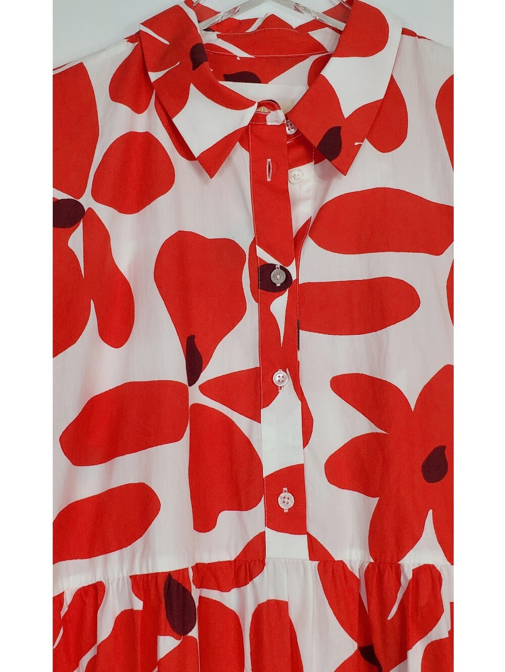 Maeve Anthropologie Xl tiered midi shirt dress 3/4 sleeves floral red bohemian - Picture 5 of 14